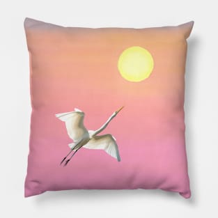 Great White Egret Catching The Sun Pillow