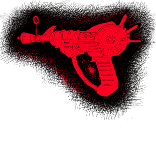 Zombies Red and Black Sketchy Ray Gun on Leaf Green Magnet