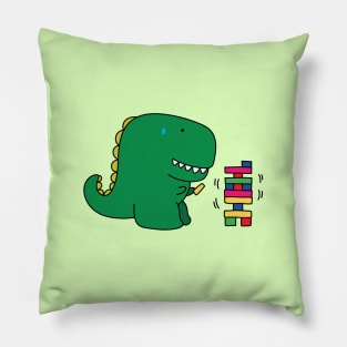 cute monster playing jenga Pillow