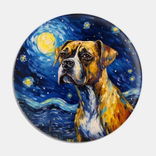 Boxer Dog Painted in Starry Night style Pin
