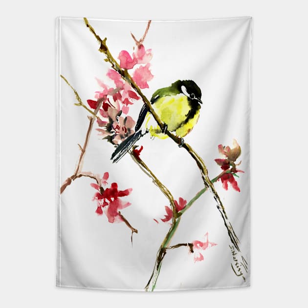 Great Tit and Spring Blossom Tapestry by surenart