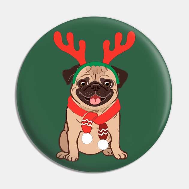 Pug In A Christmas Headband Pin by stripedbeetlee