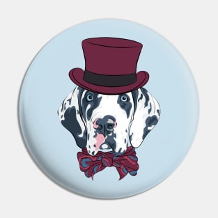 Harlequin Great Dane Puppy in hat Pin