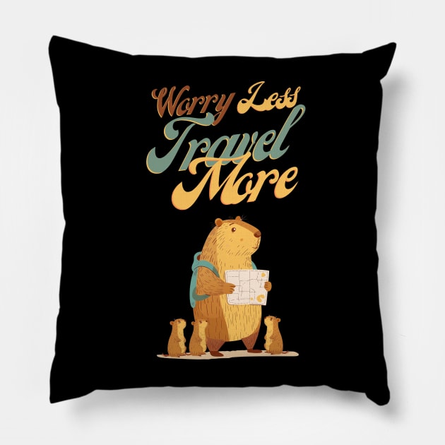 Worry Less Travel More Pillow by Visual Arts Oasis