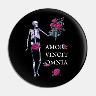 Amor Vincit Omnia skeleton and roses dark Pin