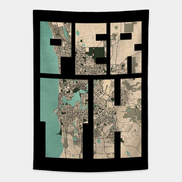 Perth, Australia City Map Typography - Vintage Tapestry by deMAP Studio