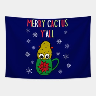 Merry Cactus Y'all - Small Christmas Cactus In Poinsettia Mug Tapestry