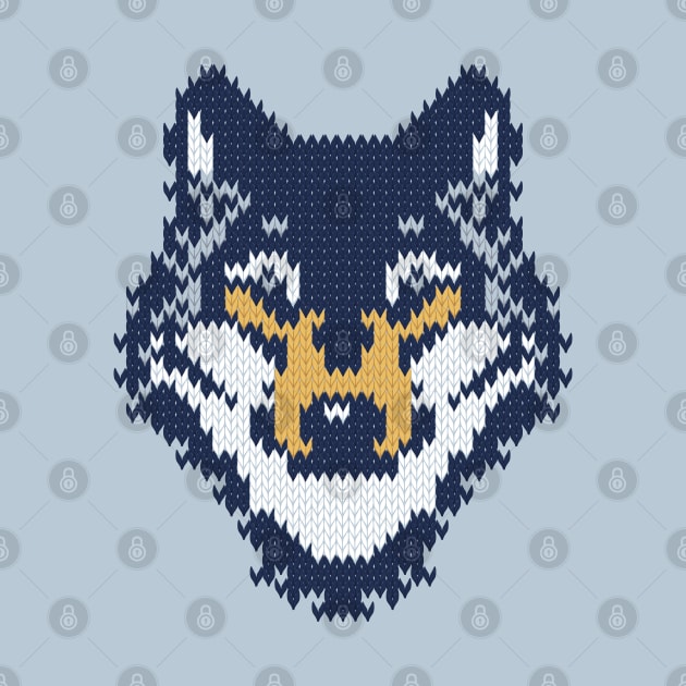 Fair isle knitting grey wolf // spot illustration // navy blue grey and yellow wolf by SelmaCardoso