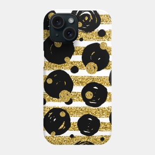 Glitter Chic Pattern 06 | Black Polka Dots and Gold Lines Phone Case