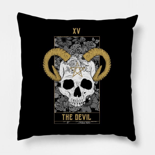 The Devil Tarot Card Skull Pillow by Jess Adams