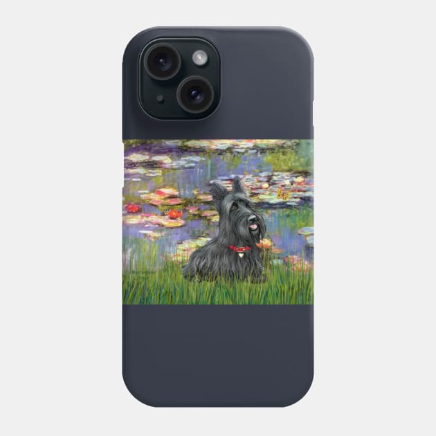 A Claude Monet Lily Pond Masterpiece with a Scottish Terrier Included Phone Case by Dogs Galore and More