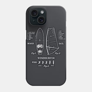 Windsurfer Equipment Gear Board, Sail and Fins Legend Vintage White Drawing Phone Case