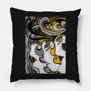 OP ART MOD DOLLIE FLAPPER TRIO DECO PRINT  MUSTARD GREY NO 3 Pillow