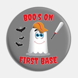 Boo's on First Base Funny Halloween Pin