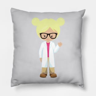 Science Girl, Scientist, Cute Girl, Blonde Hair Pillow