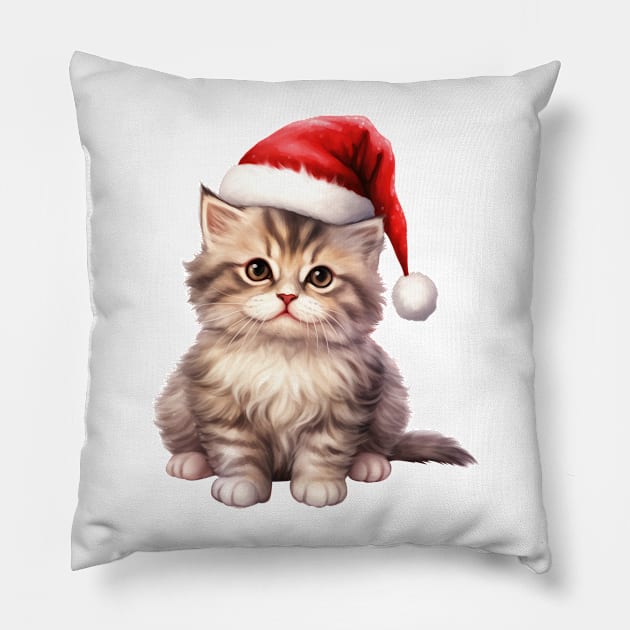 Christmas Kitten Pillow by Chromatic Fusion Studio