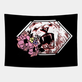 Geometric Lion Floral Rage Tapestry