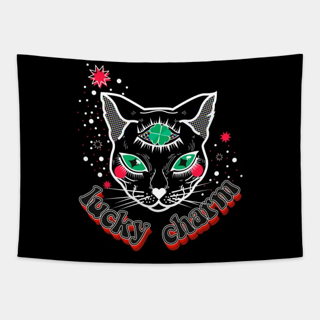 Black Cat Lucky Charm Tapestry by rachelaranha