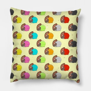 American Football - Colorful Helmets and Ball Pattern on Yellow Background Pillow