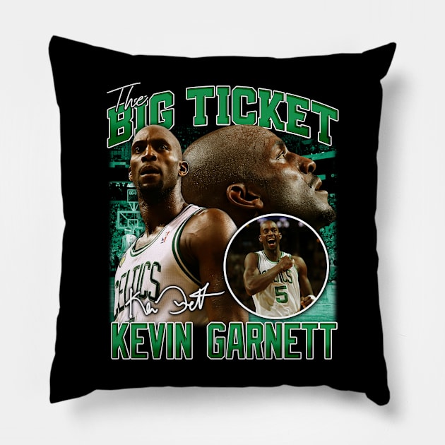 Kevin Garnett The Big Ticket Basketball Signature Vintage Retro 80s 90s Bootleg Rap Style Pillow by CarDE