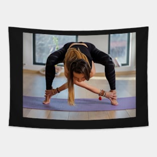 Woman in various yoga postures Tapestry