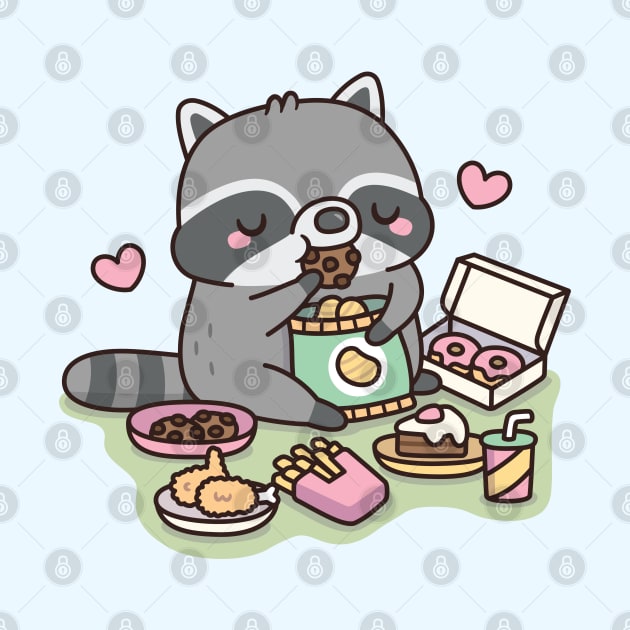 Cute Chubby Raccoon Loves Eating Junk Food by rustydoodle