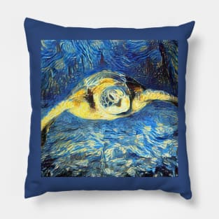 Cute turtle painting (sea turtle, ocean, sea and beach) Pillow