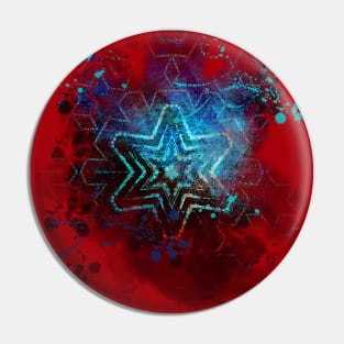 Blue star on blood red mandala Pin