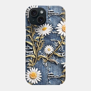 Distressed denim and daisies design Phone Case