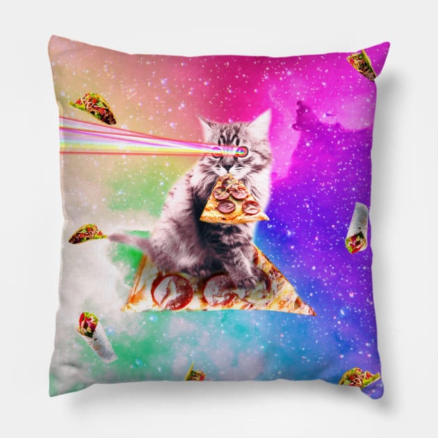 Outer Space Pizza Cat - Rainbow Laser, Taco, Burrito Pillow by Random Galaxy