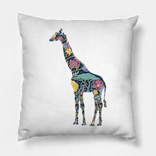 Floral Giraffe Silhouette - Blue and Gold Pillow