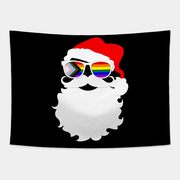 Santa Claus LGBTQ Progress Pride Flag Sunglasses Tapestry by wheedesign