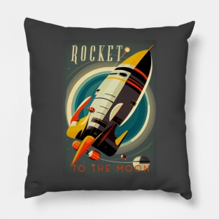 Moon Adventure Vintage Travel Poster Pillow