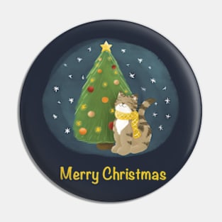 Merry Christmas cat with Christmas tree Pin