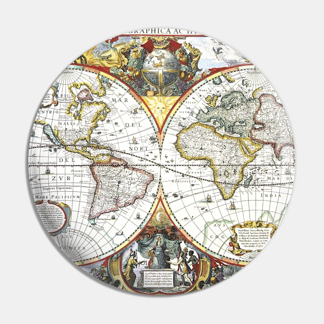 Antique Old World Double Hemisphere Map by Hendrik Hondius, 1630 Pin by MasterpieceCafe