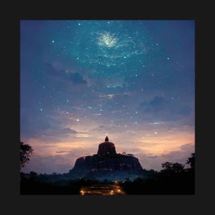 Sri Lanka Rock Fortress Under A Starry Night Sky T-Shirt