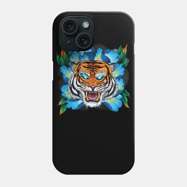 Japanese Tattoo Peony Tiger Phone Case by Eugenex