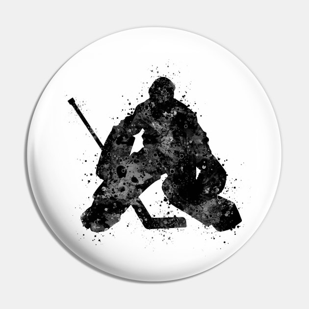 Ice Hockey Boy Goalie Black and White Silhouette Pin by LotusGifts