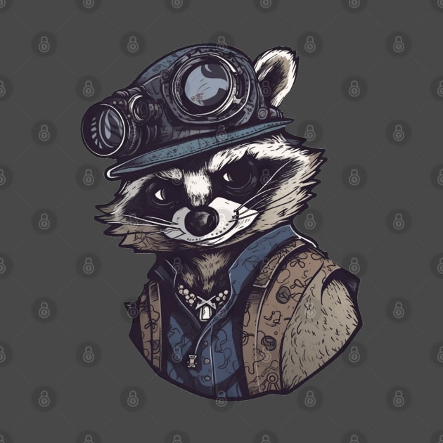 Shifty Cartoon Steampunk Raccoon by Obotan Mmienu