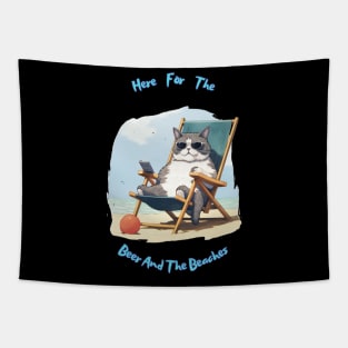 "Funny Cat Beach T-Shirt: Humorous Kitty with Sunglasses and Cocktail | Unique Gift for Cat Lovers Tapestry