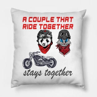 Cute Panda and cat couple that rides together stays together Pillow