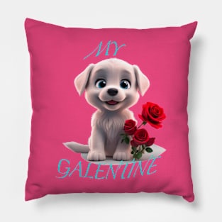 My galentine puppy with red roses Pillow