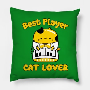 Best player and cat lover, funny cartoon cat playing piano Pillow