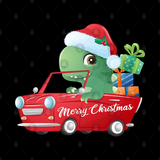 Cute Christmas T Rex Dinosaur In A Car Filled With Gifts by P-ashion Tee