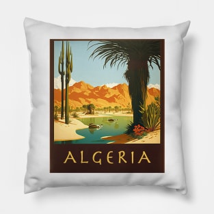 Algeria Oasis Vintage Travel Art Poster Pillow