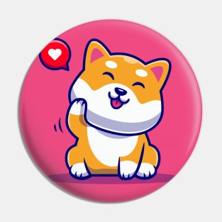 Cute Shiba Inu Dog Waving Hand Cartoon Pin