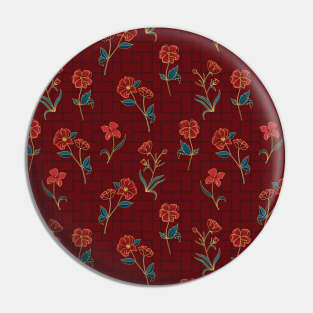 Red Botanical Flowers with Golden Outline and Geometric Background Pin