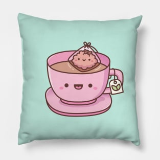 Cute Tea Bag and Teacup Doodle Pillow