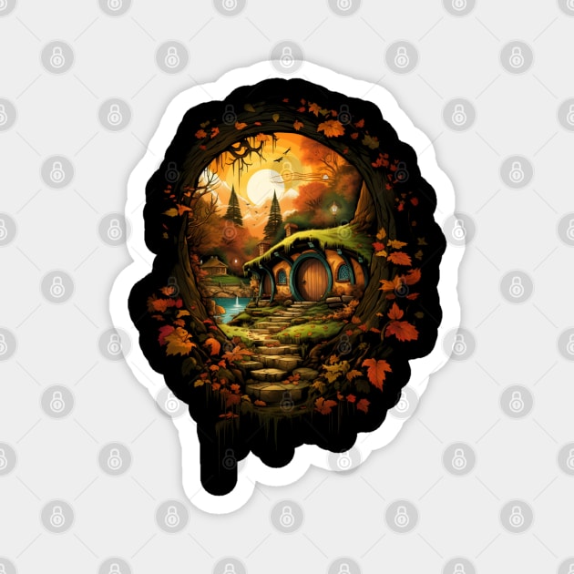 A Halfling Hole in Autumn by Sunset - Fantasy Magnet by Fenay-Designs