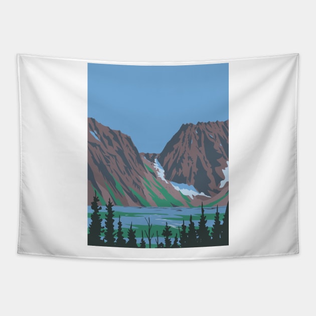 Aasgard Pass or Colchuck Pass in Alpine Lakes Wilderness Area Washington State WPA Poster Art Tapestry by retrovectors